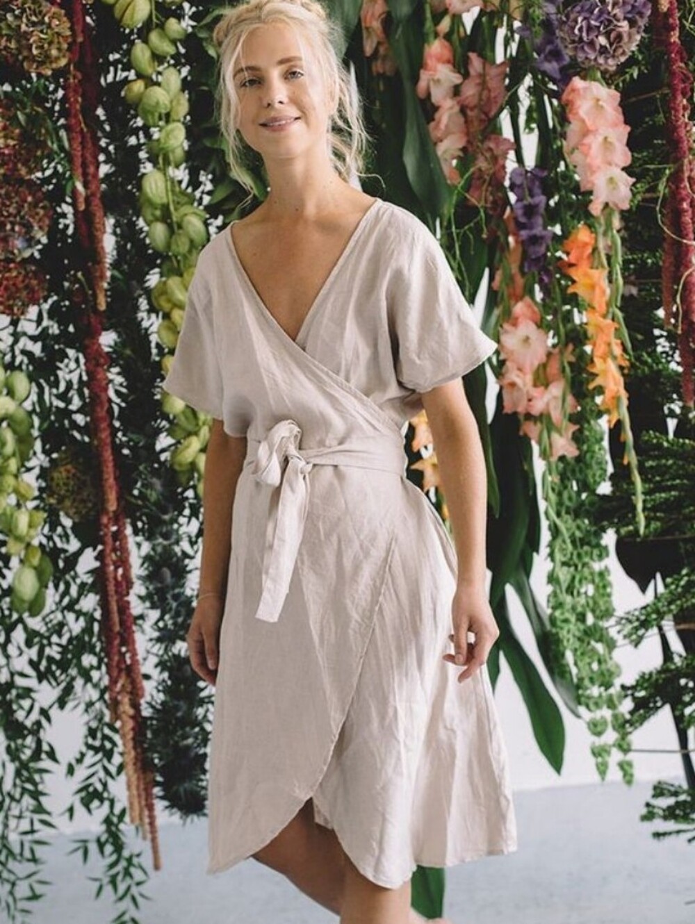 Linenfox Mauve Linen Wrap Dress - Size S/M
